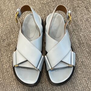 Marni Light Blue Leather Fussbett slingback sandals